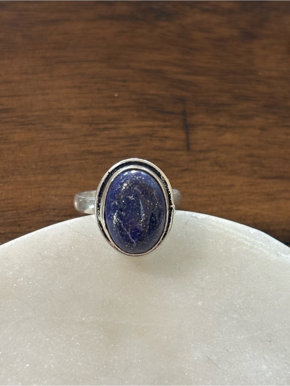 Lapis Lazuli Oval Sterling Ring - Deep Blue Gemstone